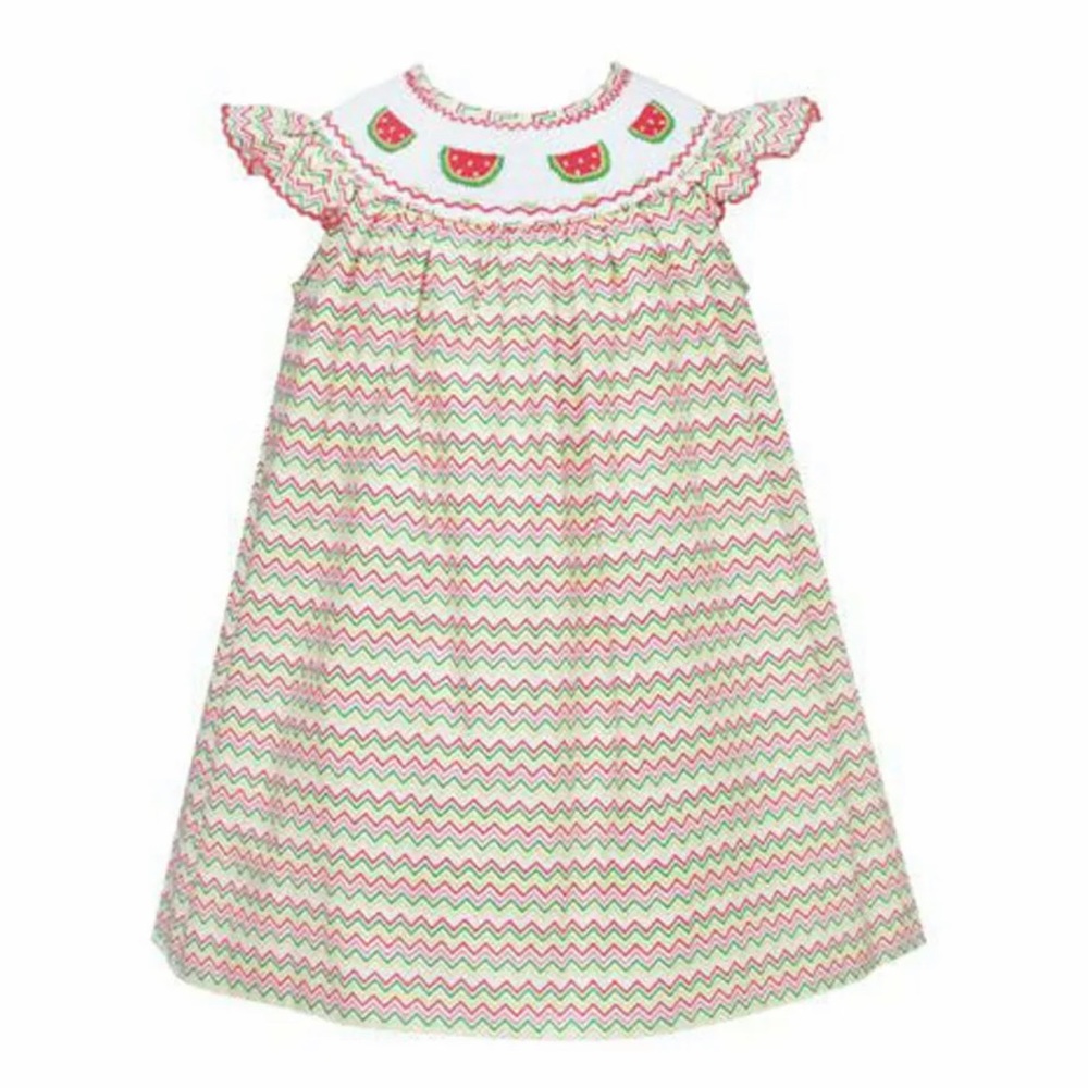 Girls Smocked Watermelon Bishop Dress